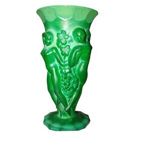 Ingrid Vase Czech Malachite Curt Schlevogt 1930s Grape Harvest Figural Gablonz